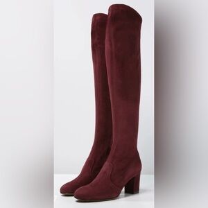L'Autre Chose Italy Burgundy Suede Over The Knee Block Heel Boots 35 NWT